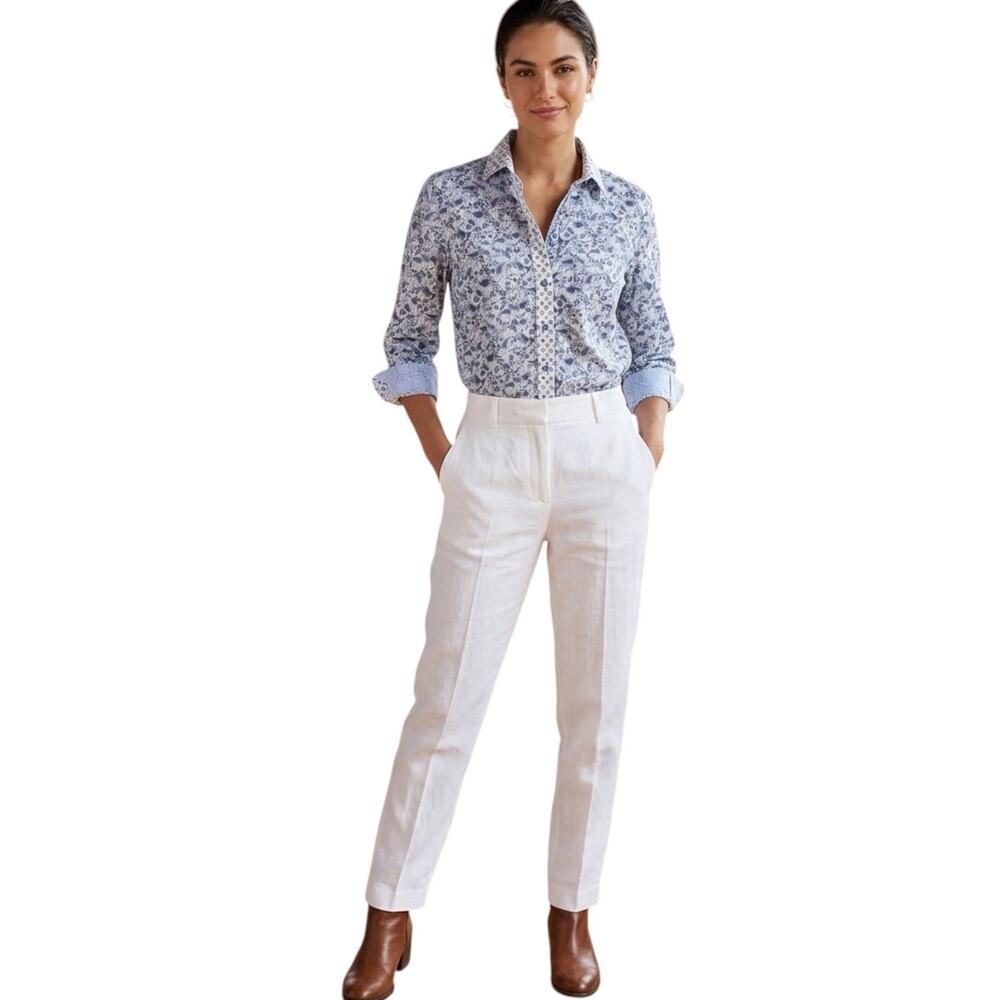 Robert Graham Women's Preppy Blue Paisley Button Down Shirt 3/4 Sleeve Medium
